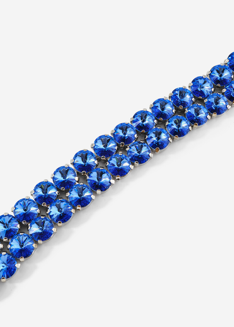 Silver layered necklace with blue crystals