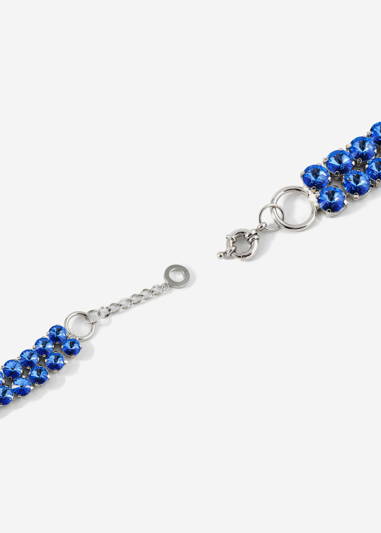 Silver layered necklace with blue crystals