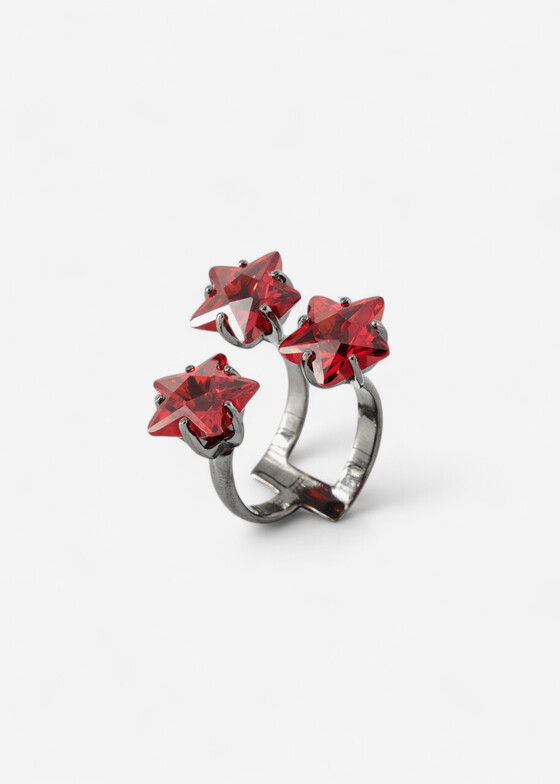 Открытые кольца Dzhanelli Jewellery Кольцо из серебра с красными фианитами «Три кремлевские звезды», коллекция SOVIET MEMORIES II