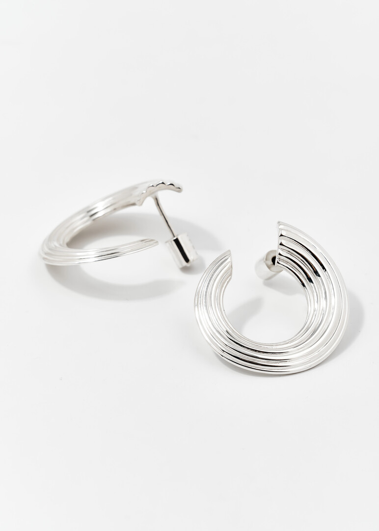 RIPPLE HORN Silver Hoop Earrings