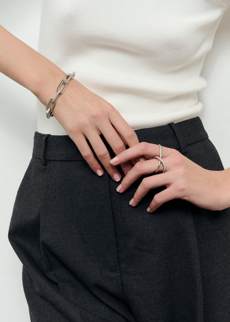 Silver bracelet with crystals