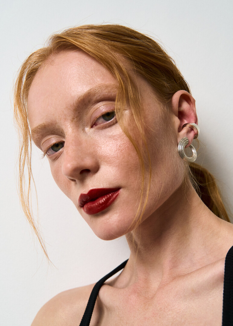 RIPPLE HORN Silver Hoop Earrings