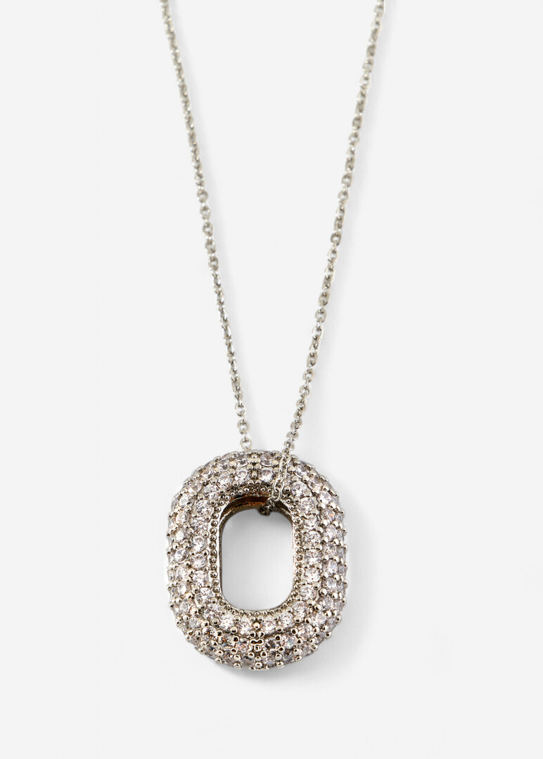 Silver oval pendant with crystal pavé