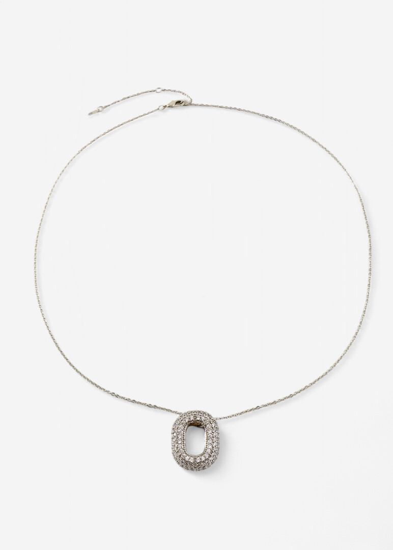 Silver oval pendant with crystal pavé