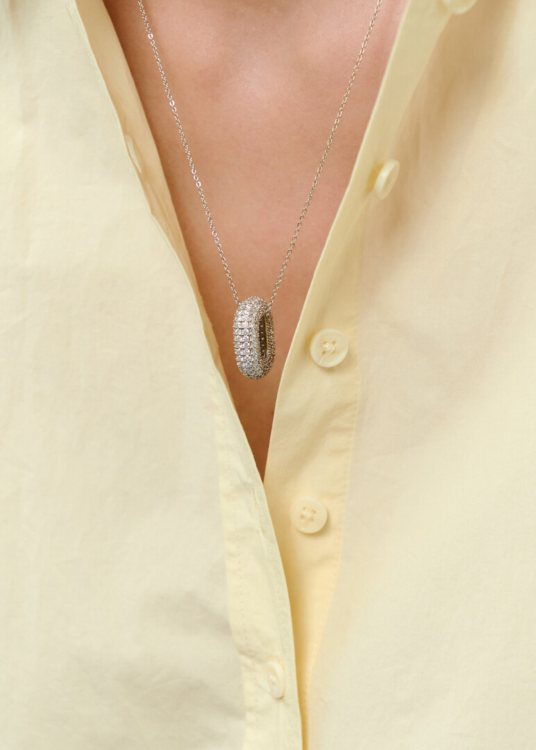 Silver oval pendant with crystal pavé