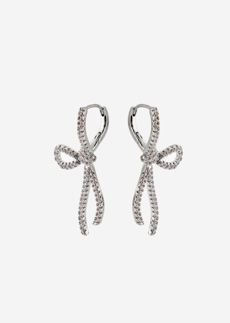Silver bow earrings with crystals