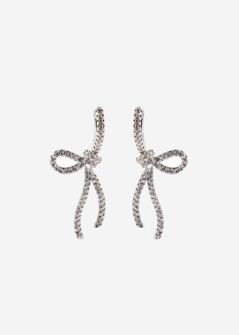Silver bow earrings with crystals