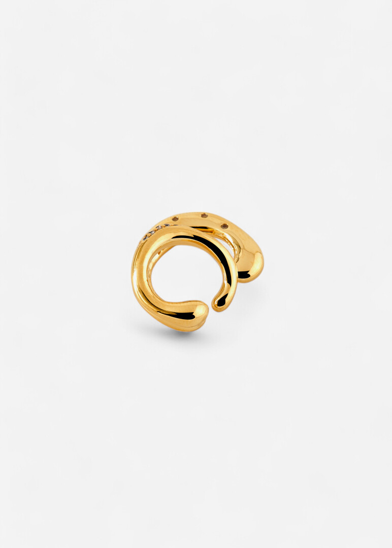 Gold-plated double cuff with crystals