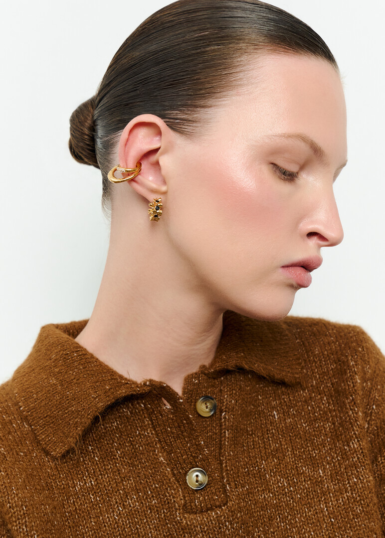 Gold-plated double cuff with crystals