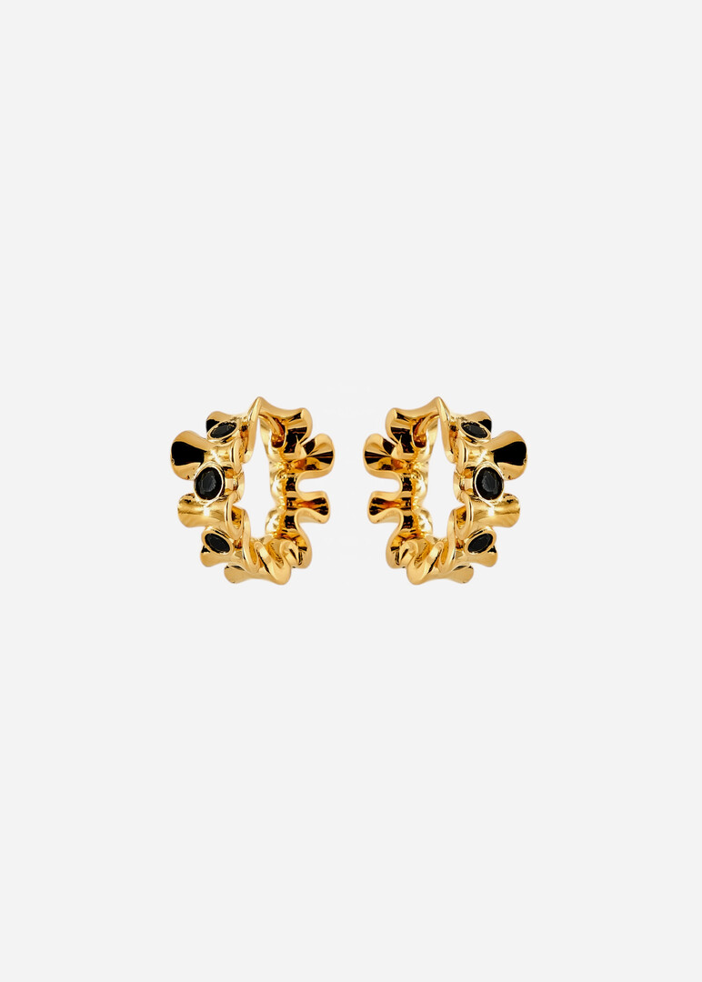 Gold-plated earrings with black crystals