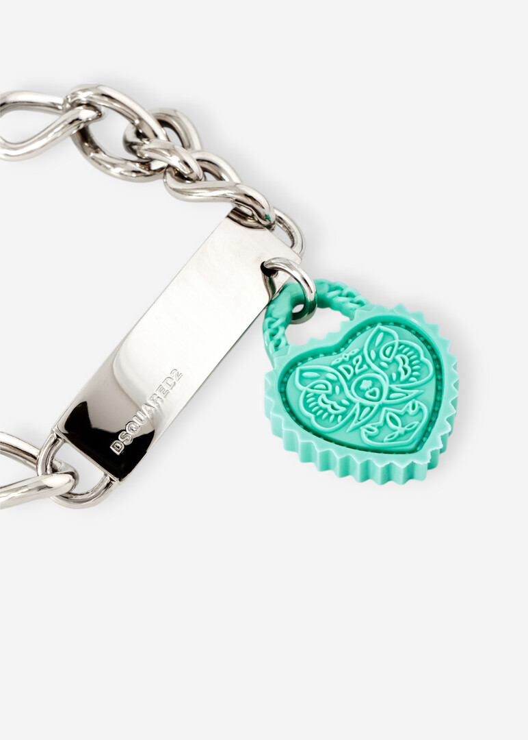 Silver chain bracelet with turquoise heart