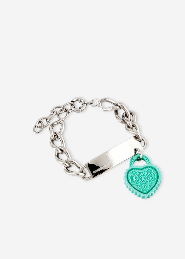 Silver chain bracelet with turquoise heart
