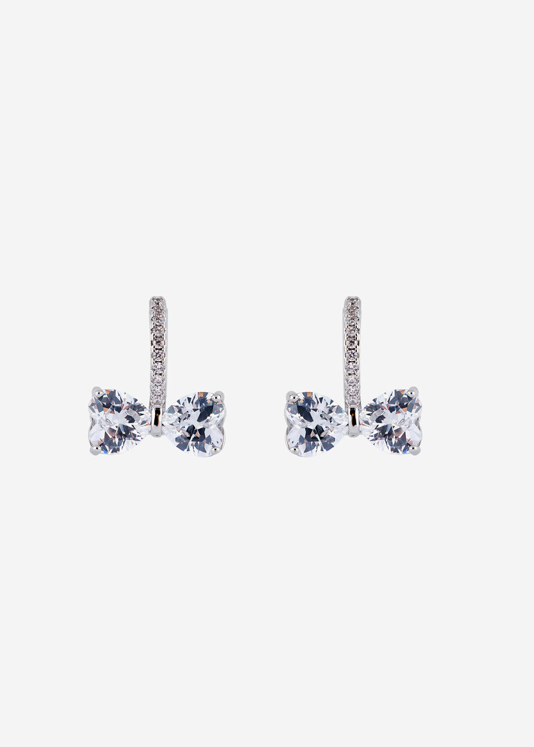 silver-tone crystal bow earrings