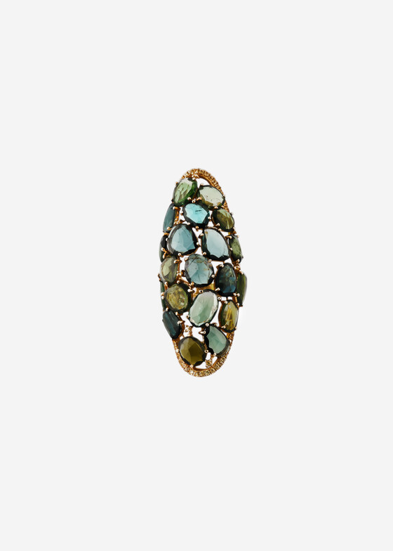 Акцентные кольца Adelya Jewellery Кольцо из золота с турмалином и сапфиром
