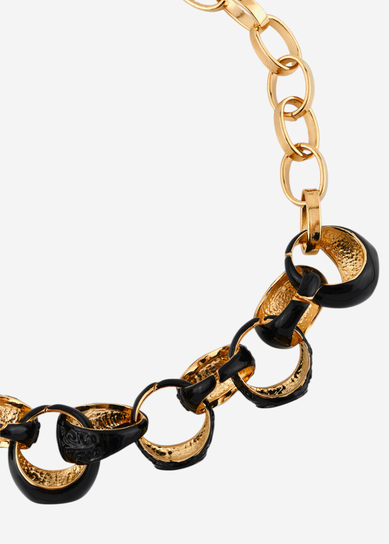 gold-tone chain with black enameled ring