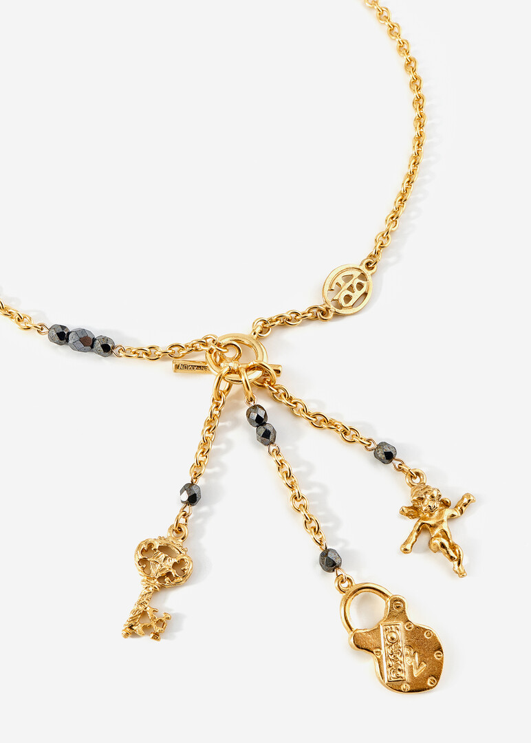 Gold-plated necklace with three pendants