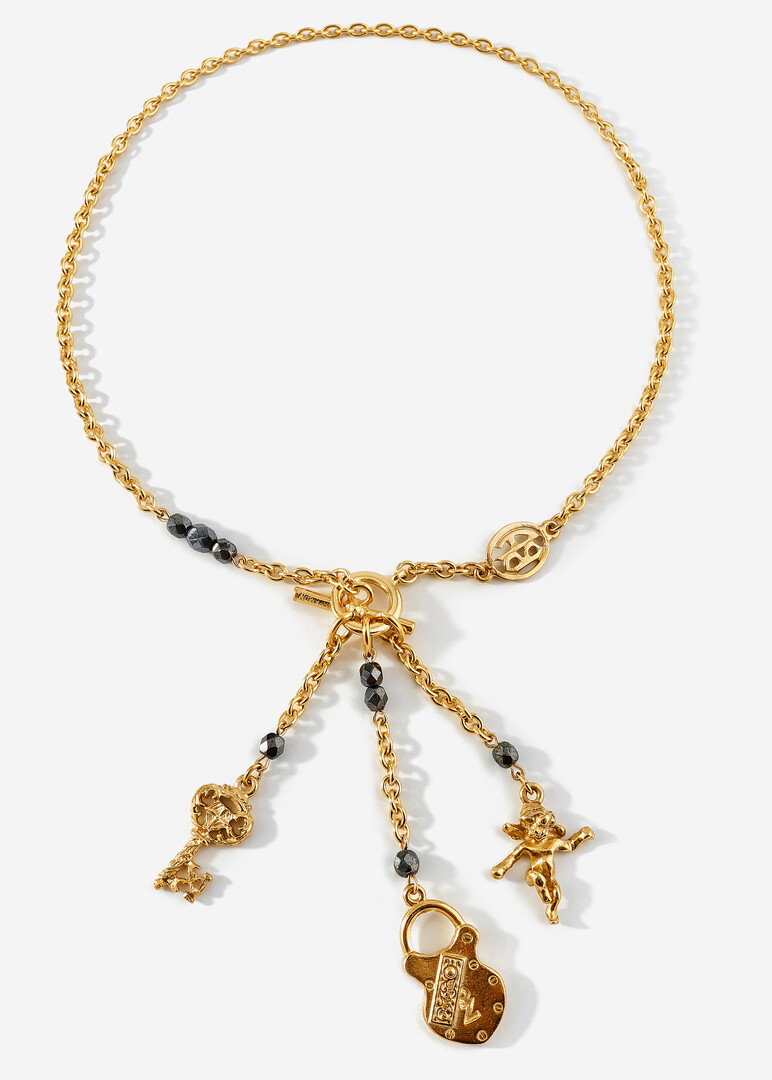 Gold-plated necklace with three pendants