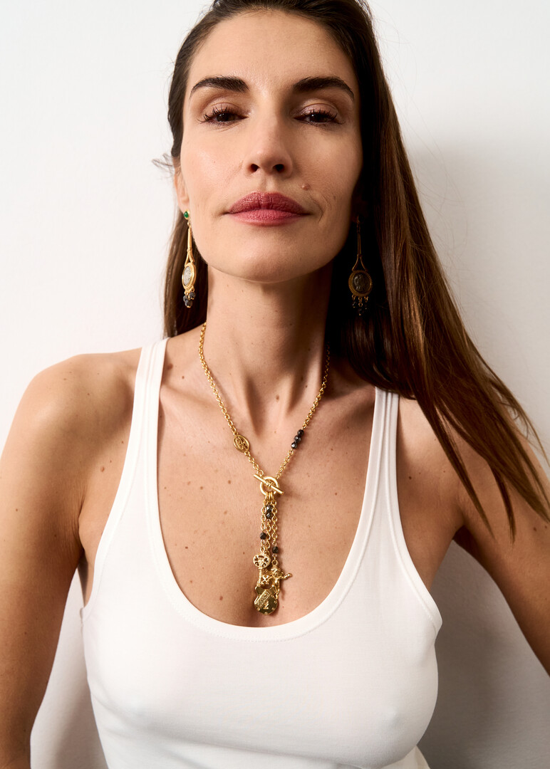 Gold-plated necklace with three pendants