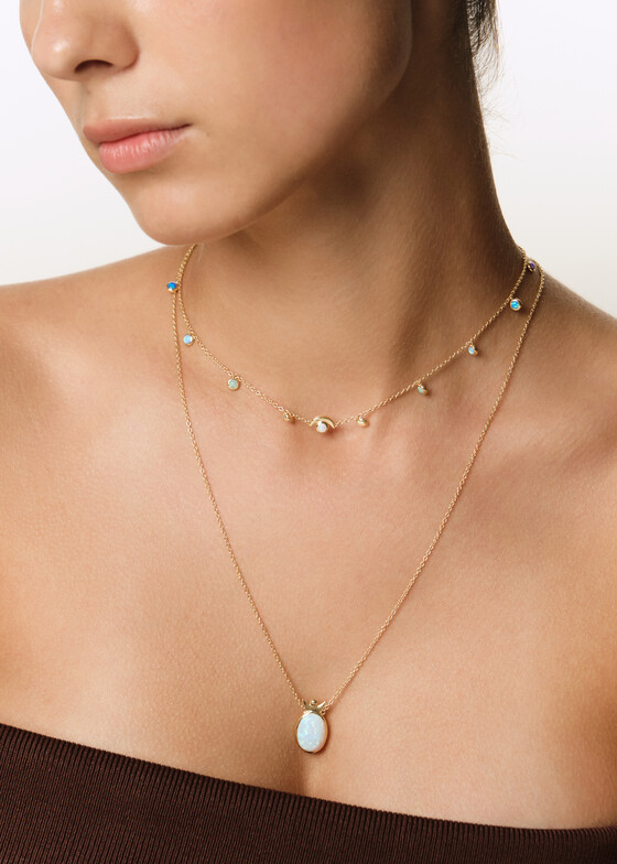 Колье с подвесами Wisteria Gems Позолоченное двойное колье из серебра с подвесами из лабораторных опалов