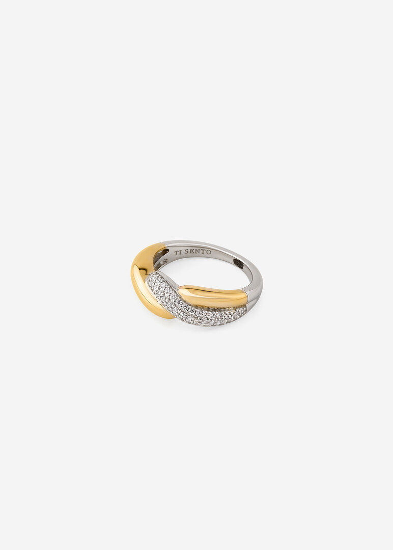 gold-plated silver ring with cubic zirconia CROSS-OVER
