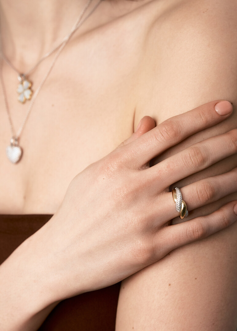 gold-plated silver ring with cubic zirconia CROSS-OVER