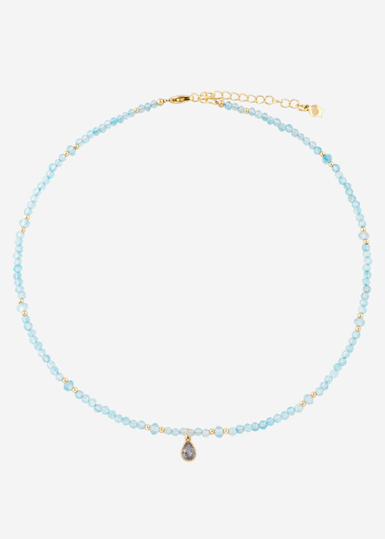 Колье из бусин Wisteria Gems Чокер из голубого топаза с золотистой подвеской-каплей