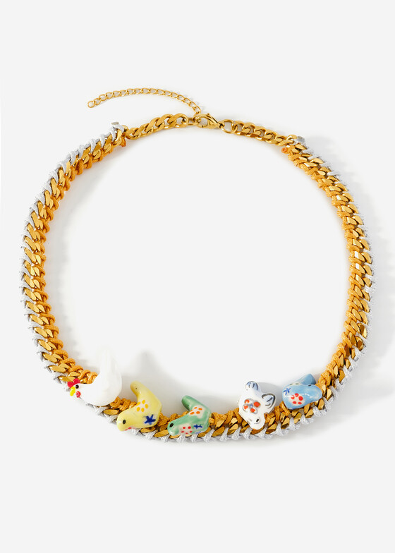 Колье с подвесами Seed Bead Позолоченное колье-цепь «гжелика»