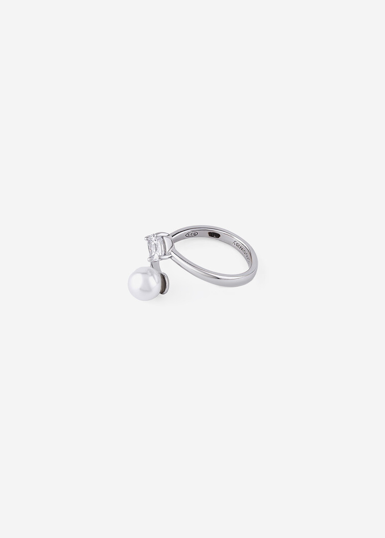 silver ring with square-shaped cubic zirconia and imitation pearl from INFINITE WHITE collection