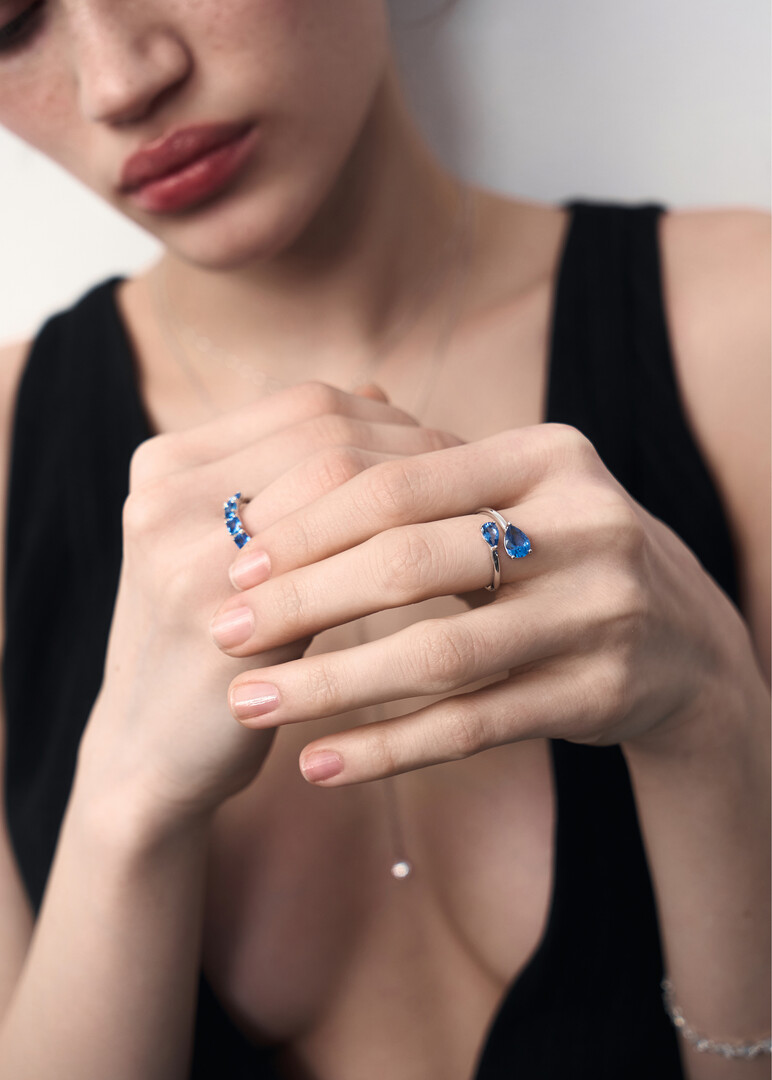 silver ring with cubic zirconia FREEDOM BLUE