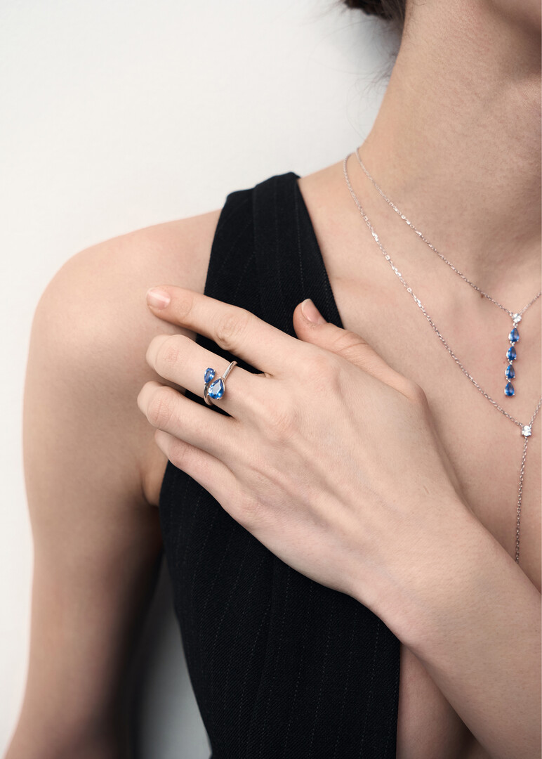 silver ring with cubic zirconia FREEDOM BLUE