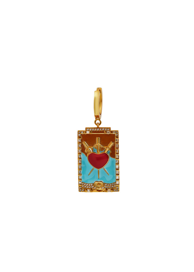 gold-plated aro tarot tres de mono-earring