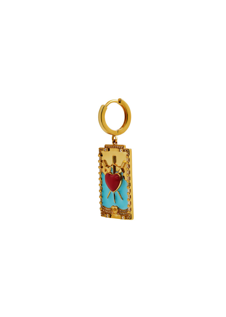 gold-plated aro tarot tres de mono-earring