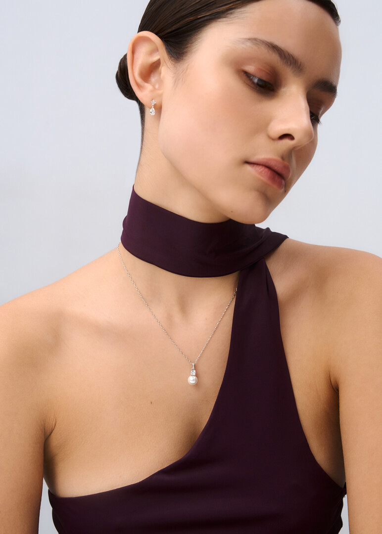 silver pendant with cubic zirconia and imitation pearls INFINITE WHITE