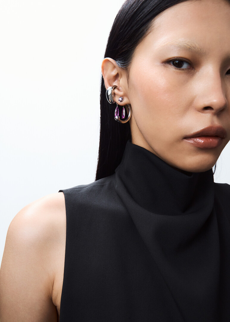 silver amethyst cuff for the right ear