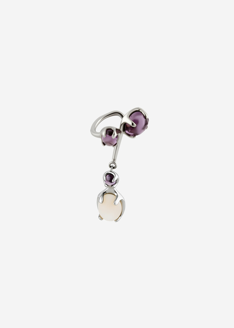 Кафф из серебра с аметистом и перламутром на правое ухо