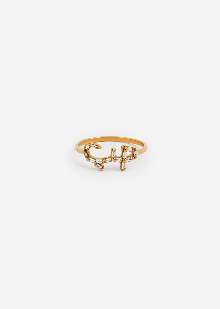 Yellow gold ring "Love" with white baguette diamonds