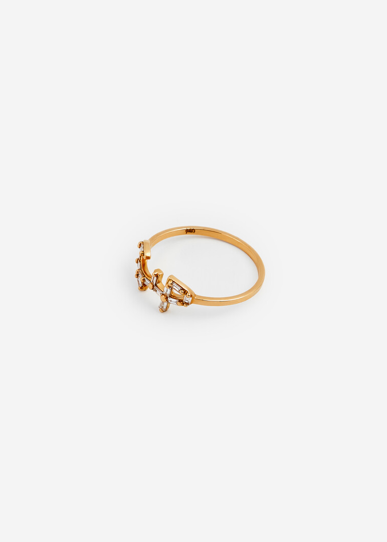 Yellow gold ring "Love" with white baguette diamonds