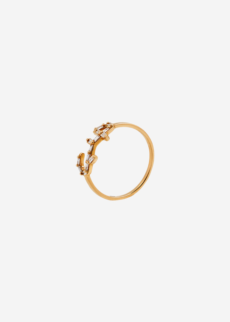 Yellow gold ring "Love" with white baguette diamonds