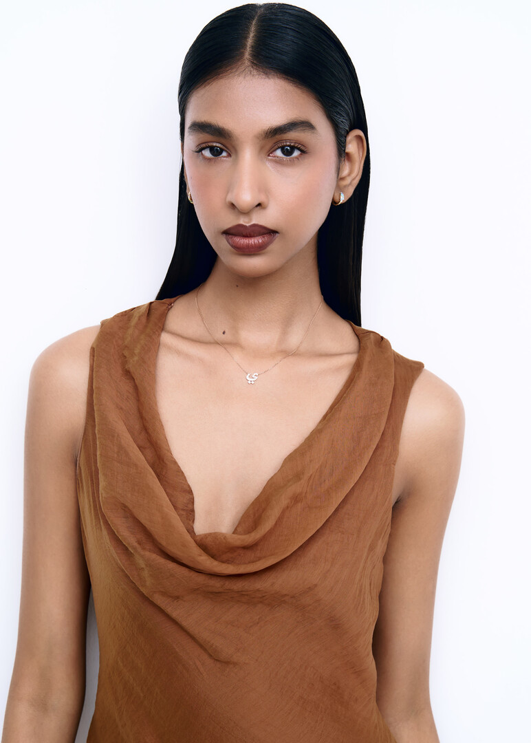 necklace oula 18k rose gold and baguette diamonds xs letter yaa