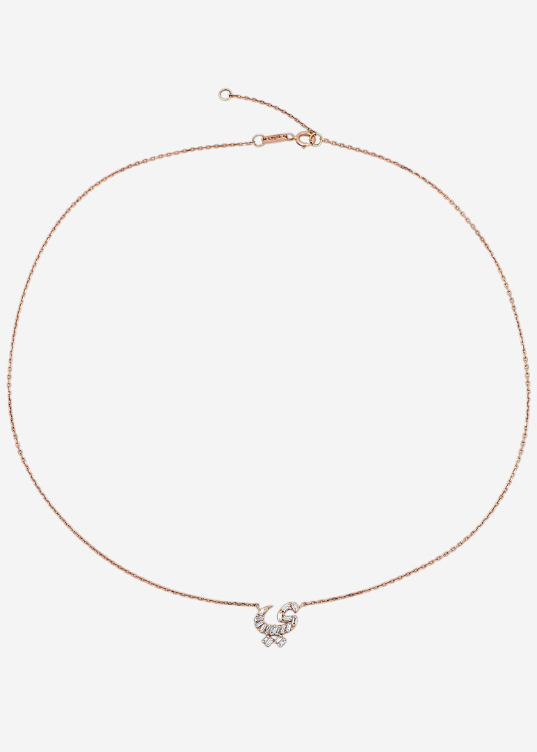 necklace oula 18k rose gold and baguette diamonds xs letter yaa