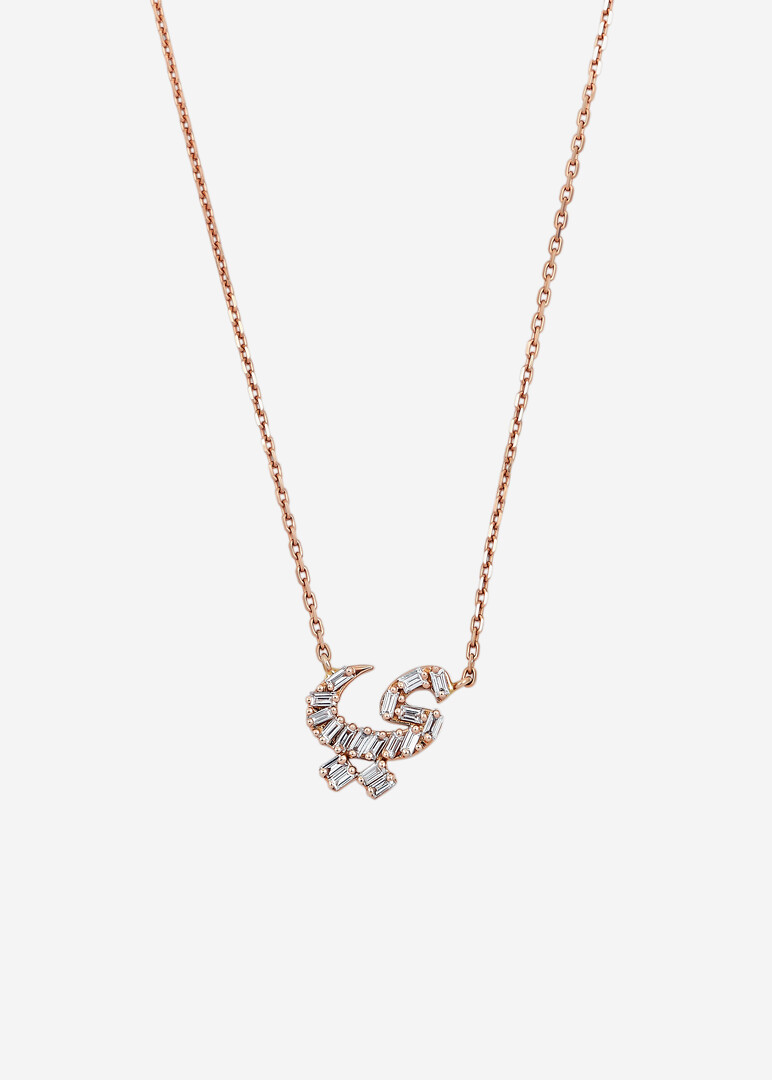 necklace oula 18k rose gold and baguette diamonds xs letter yaa