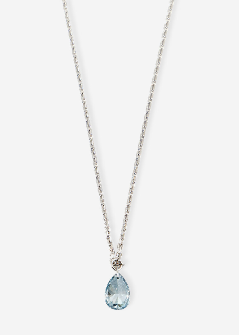 White gold necklace with blue grown pear shape diamond