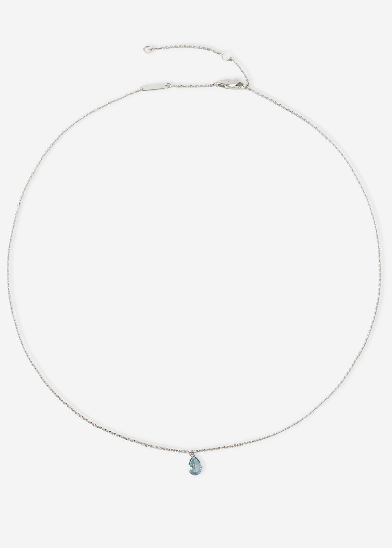 White gold necklace with blue grown pear shape diamond