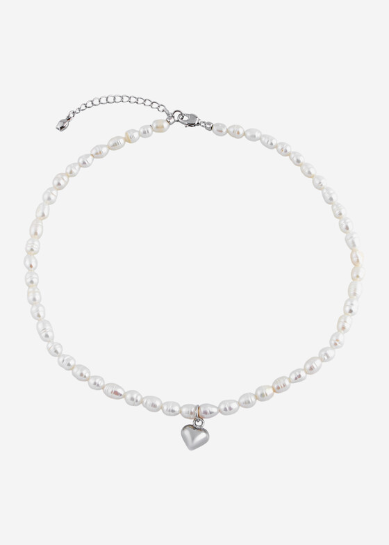 Колье с подвесами Wisteria Gems Чокер из культивированного жемчуга с серебристой подвеской-сердцем