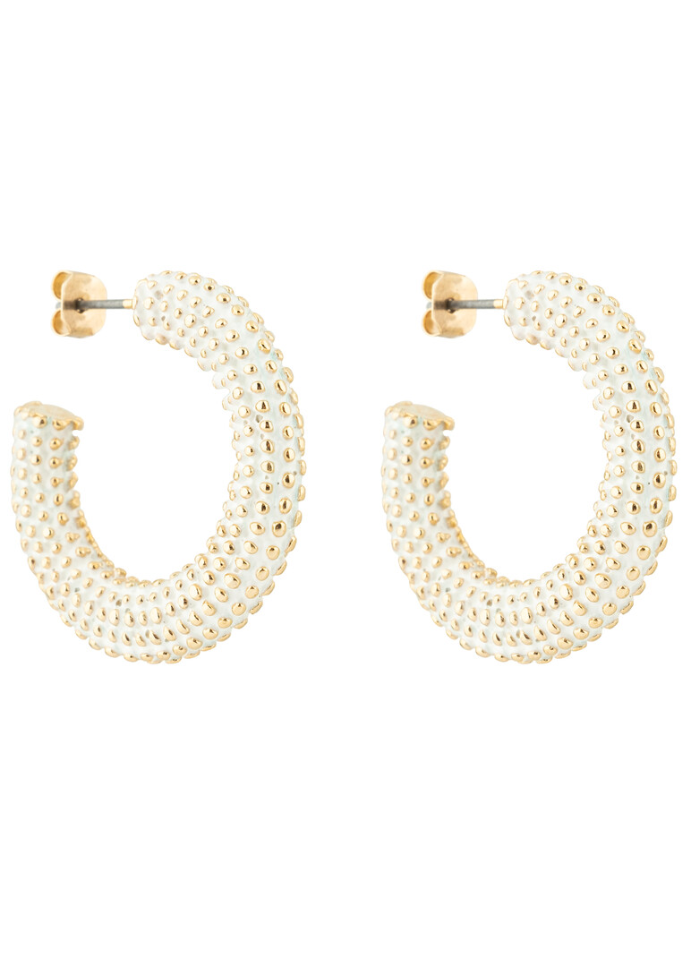 White earrings with golden beads