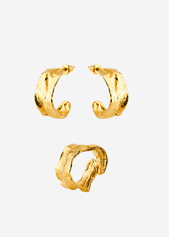 Подарочные боксы Ringstone Комплект Fortune: золотистые Серьги и кольцо