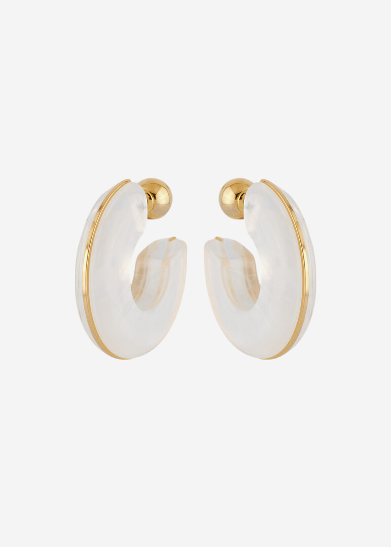 White earrings with a golden rim