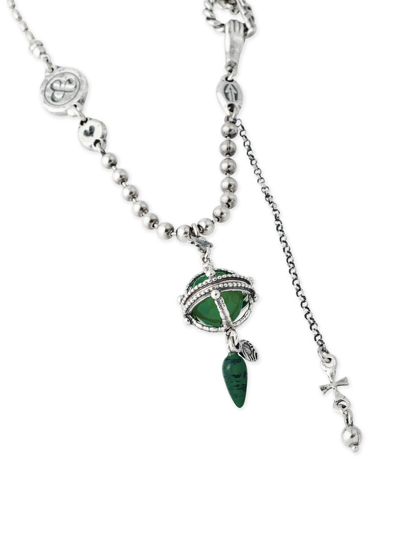 silver necklace with agate and malachite