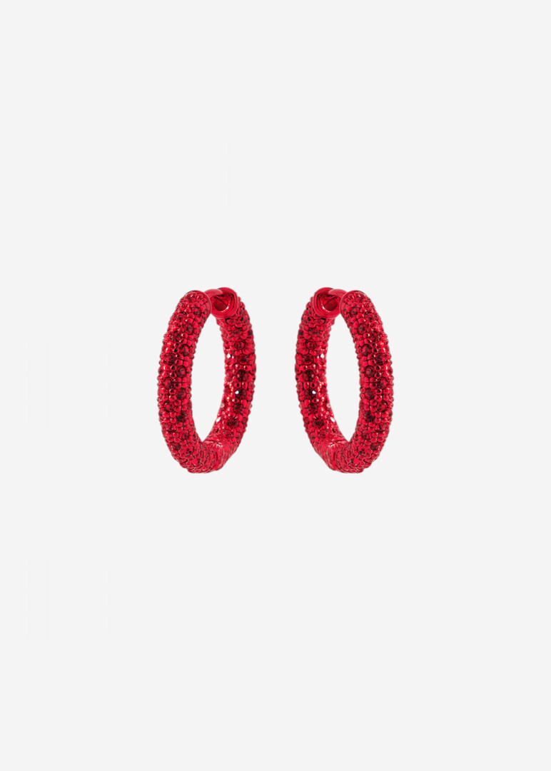 Large hoop earrings with red crystals