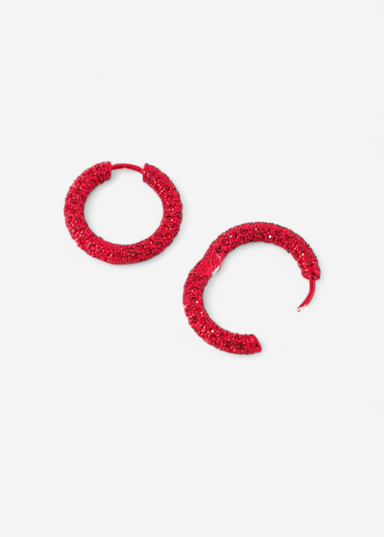 Large hoop earrings with red crystals